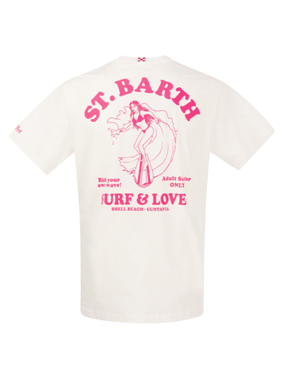Shop Mc2 Saint Barth Cotton T-shirt With Surfer Girl Print In White