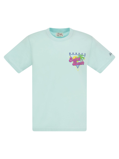 Shop Mc2 Saint Barth Cotton T-shirt With Sb Summer Print In Light Blue