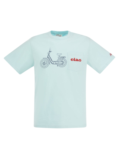 Shop Mc2 Saint Barth Ciao T-shirt With Embroidery On Pocket In Light Blue