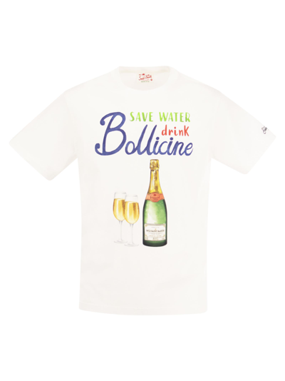 Shop Mc2 Saint Barth Cotton T-shirt With Drink Bollicine Print In White