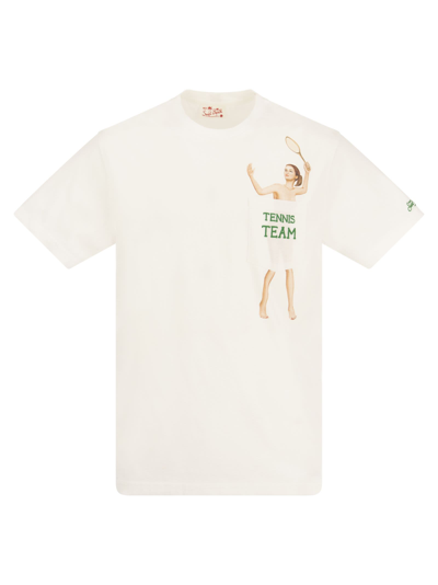 Shop Mc2 Saint Barth Tennis Team T-shirt With Embroidery On Pocket In White