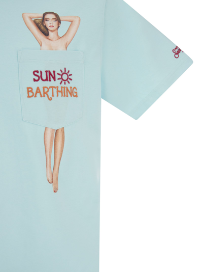 Shop Mc2 Saint Barth Sunbarthing T-shirt With Embroidery On Pocket In Light Blue