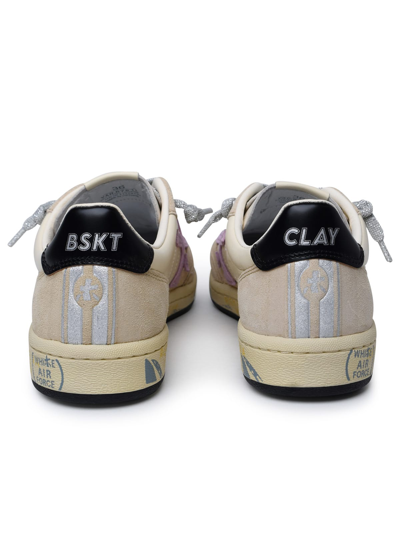 Shop Premiata Basket Clayd Beige Leather Sneakers