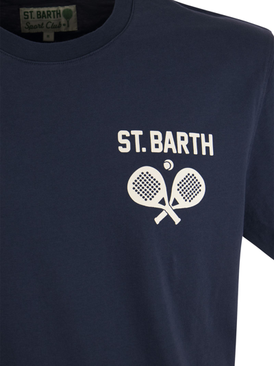 Shop Mc2 Saint Barth Cotton T-shirt With St Barth Print In Blue