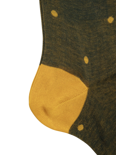 Shop Gallo Polka Dot Cotton Long Socks In Green/yellow