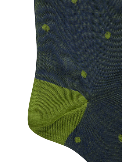 Shop Gallo Polka Dot Cotton Long Socks In Blue/green