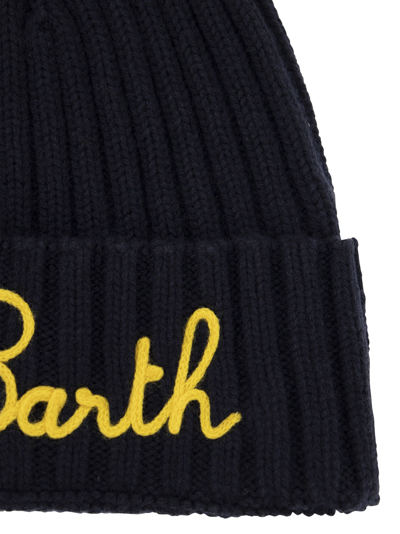 Shop Mc2 Saint Barth Wool And Cashmere Blend Hat With Embroidery In Night Blue