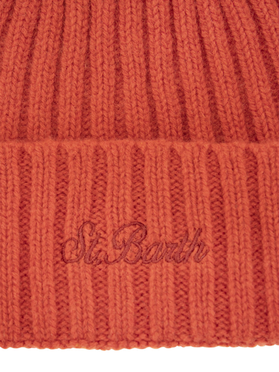 Shop Mc2 Saint Barth Wool Hat With Embroidery In Orange
