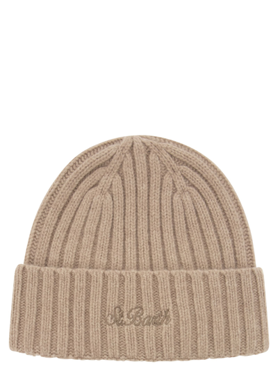Shop Mc2 Saint Barth Wool Hat With Embroidery In Beige