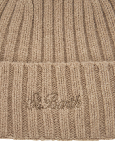 Shop Mc2 Saint Barth Wool Hat With Embroidery In Beige