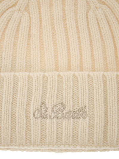 Shop Mc2 Saint Barth Wool Hat With Embroidery In Cream