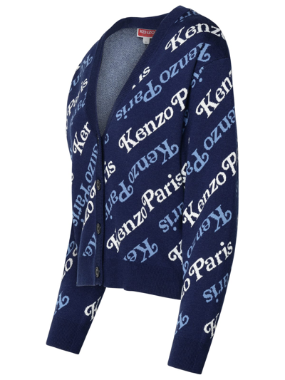 Shop Kenzo By Verdy Navy Wool Blend Cardigan In Blue