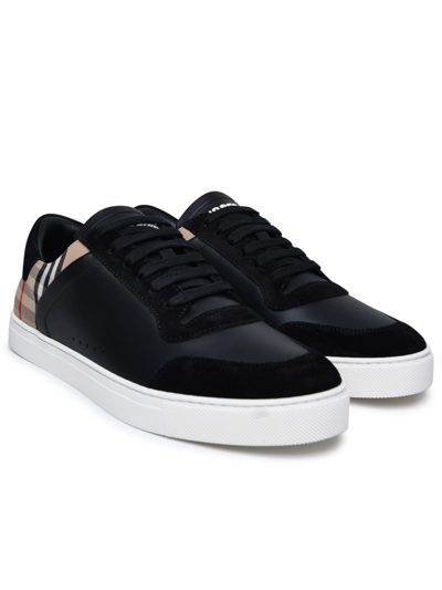 Shop Burberry Stevie Black Leather Sneakers
