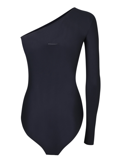 Shop Mm6 Maison Margiela One-shoulder Black Bodysuit