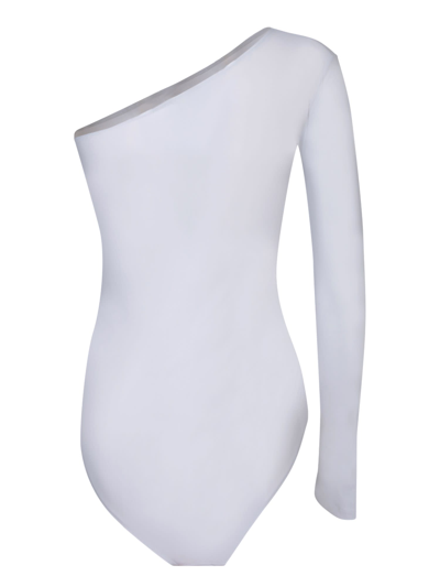 Shop Mm6 Maison Margiela One-shoulder Light Grey Bodysuit