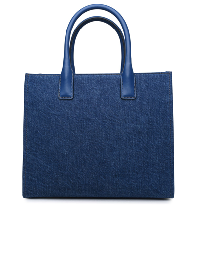 Shop Versace Small La Medusa Blue Cotton Shopper