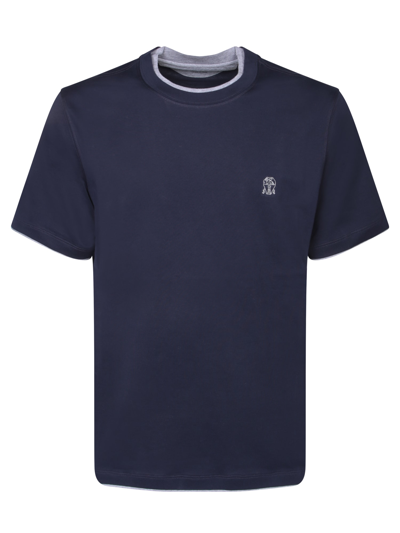 Shop Brunello Cucinelli Sport Logo Blue T-shirt