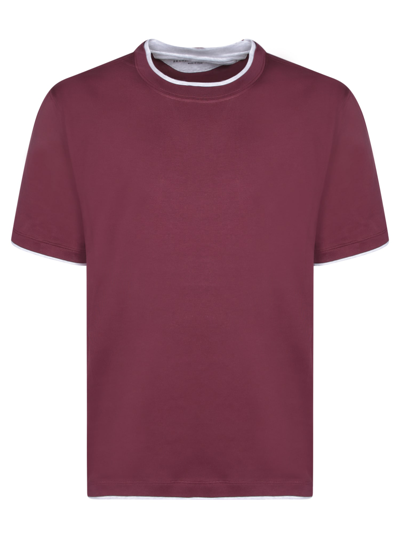 Shop Brunello Cucinelli Contrasting Edges Bordeaux T-shirt