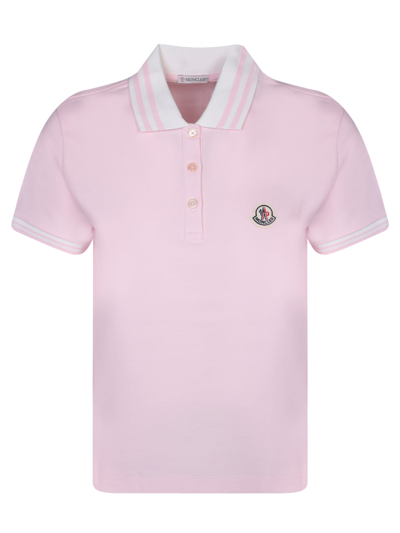 Shop Moncler Logo Patch Pink Polo Shirt