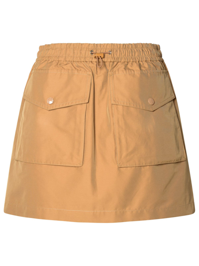 Shop Moncler Cargo Miniskirt In Beige Cotton Blend