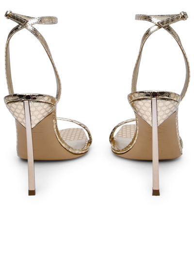 Shop Casadei Superblade Atomium Platinum Laminated Fabric Sandals In Gold