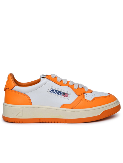 Shop Autry Medalist Orange Leather Sneakers