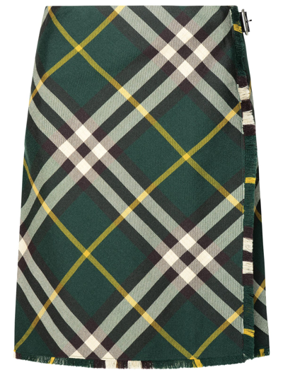 Shop Burberry Green Wool Skirt