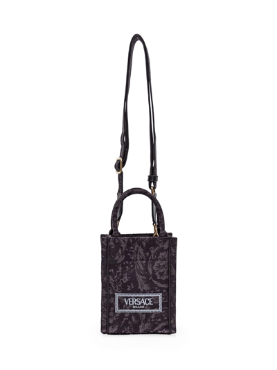 Shop Versace Athena Barocco Mini Tote Bag In Nero-oro