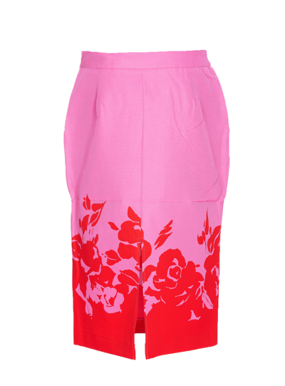 Shop Essentiel Antwerp Pink And Red Floral Print Midi Skirt