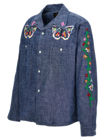 Shop Needles Chambray Embroidery Shirt In Light Blue