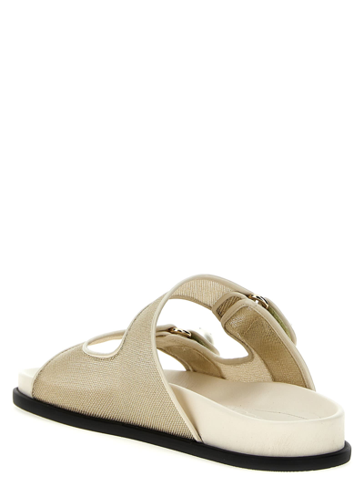 Jimmy Choo Fayence Metallic Pearly-button Slide Sandals In White