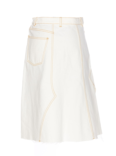 Shop Tory Burch Deconstructed Denim Skirt In White