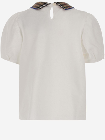 Shop Burberry Cotton Polo Shirt With Check Pattern In White