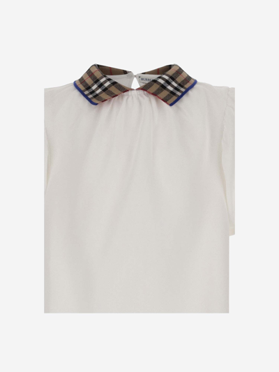 Shop Burberry Cotton Polo Shirt With Check Pattern In White