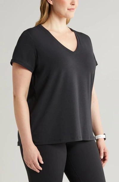 Shop Zella Breathe Active V-neck Tee In Black