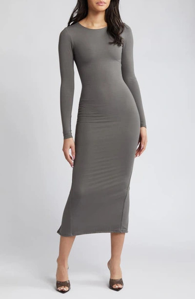 Shop Naked Wardrobe Extra Butter Long Sleeve Midi Dress In Charcoal