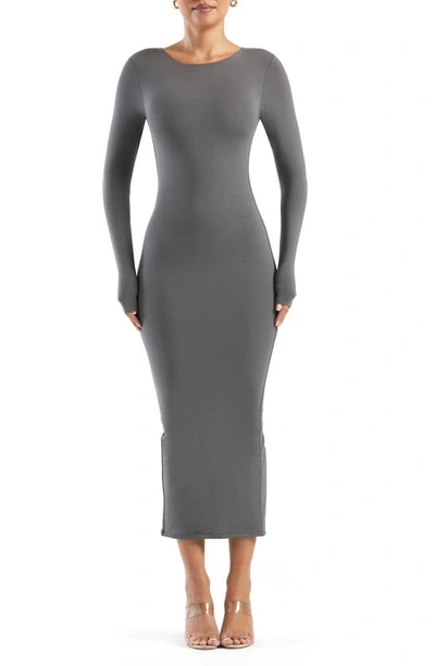 Shop Naked Wardrobe Extra Butter Long Sleeve Midi Dress In Charcoal