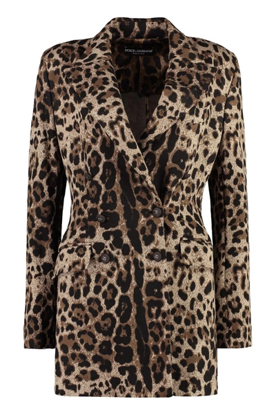 Shop Dolce & Gabbana Double-breasted Knit Jacket In Animalier