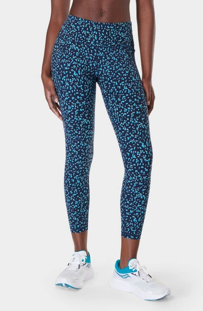 Sweaty Betty Power Workout 7/8 Leggings In Blue Abstract Markings Print
