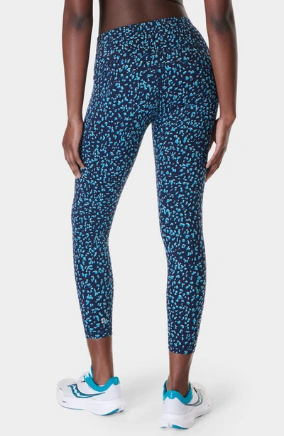 Sweaty Betty Power Workout 7/8 Leggings In Blue Abstract Markings Print