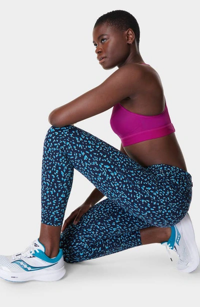 Sweaty Betty Power Workout 7/8 Leggings In Blue Abstract Markings Print