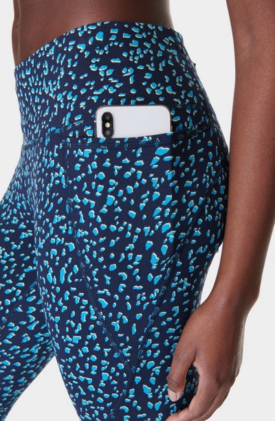 Sweaty Betty Power Workout 7/8 Leggings In Blue Abstract Markings Print