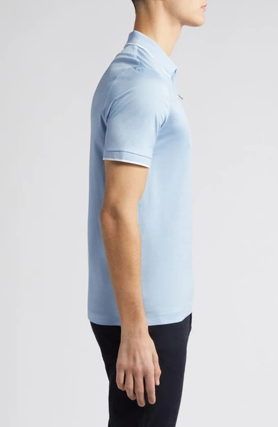 Shop Hugo Boss Boss Polston Tipped Zip Polo In Light Blue