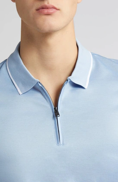 Shop Hugo Boss Boss Polston Tipped Zip Polo In Light Blue