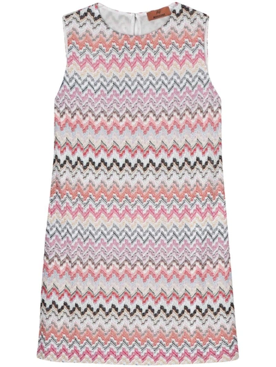 Shop Missoni Midi Dress With Zigzag Pattern In Pink & Purple
