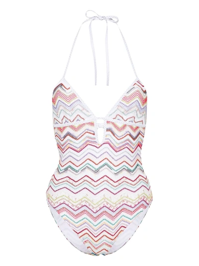 Shop Missoni One-piece Swimsuit With Deep Neckline In Multicolour