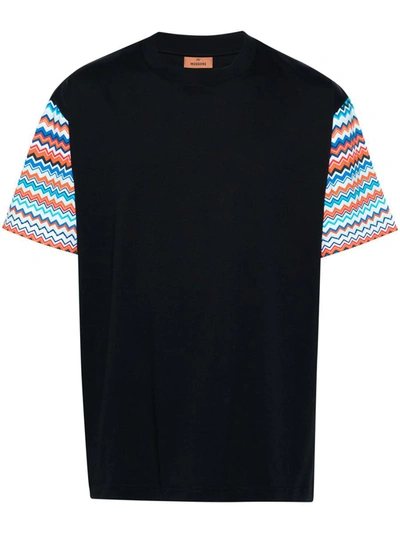 Shop Missoni T-shirt With Zigzag Sleeves In Blue