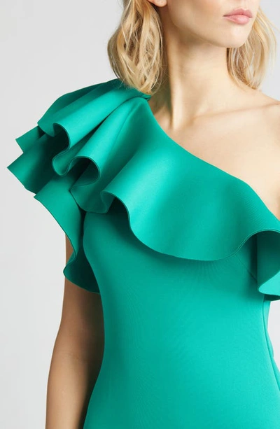 Shop Eliza J One-shoulder Ruffle Neck Midi Dress In Green