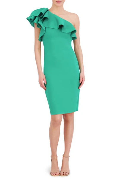 Shop Eliza J One-shoulder Ruffle Neck Midi Dress In Green