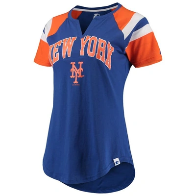 Shop Starter Royal/orange New York Mets Game On Notch Neck Raglan T-shirt
